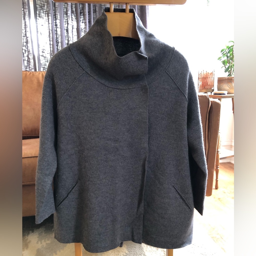 Eileen Fisher 100% Wool Funnel Neck Sweater Gray Sz Medium